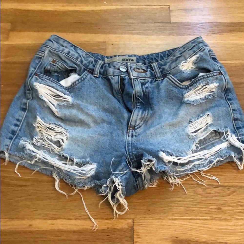 Topshop PETITE Blue Distressed Jean Shorts